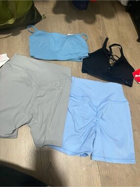 Light Blue & Black Active Set with Gray Shorts